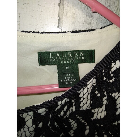 Ralph Lauren Black Lace Overlay Dress Size 16 - Picture 4 of 10